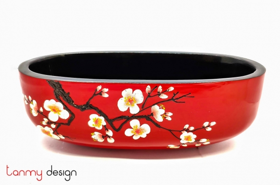 Oval bowl with peach blossom hand painting